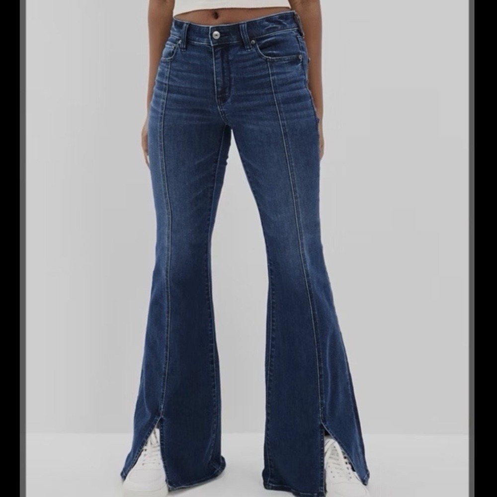 American Eagle Jeans Womens 4/26 Blue Festival Flare Mid Rise Stretch Denim AE